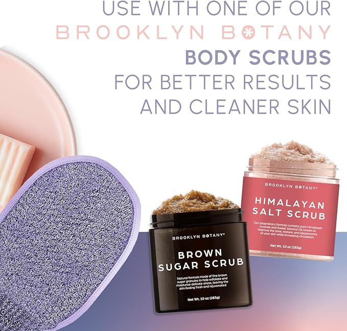 Brooklyn Botany Exfoliating Mitts for Bath and Shower – Heavy Duty Exfoliating Body Scrubber for Massage and Dead Skin Remover for Body – 2 Mitts