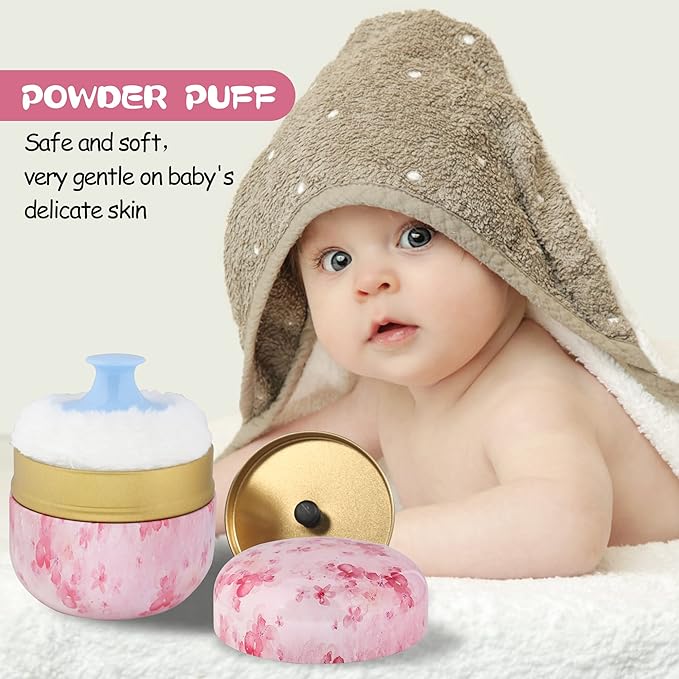 WEMEGA Body Powder Case with Powder Puff Powder Container Tea Box for Baby and Women Powder Puff and Powder Case for Travel (Pink Flower1)