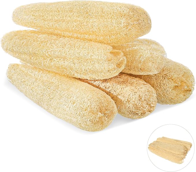 6 Pack Natural Loofah Sponge 15.7 Inch for Kitchen Bath & Body Scrub Organic Exfoliating Sponge for Dishes Skin Men Women