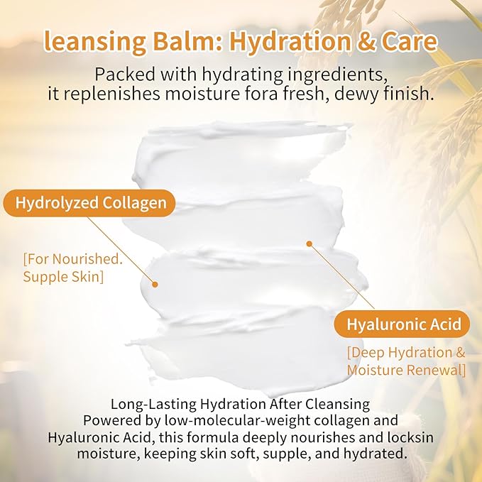 Cleansing Balm, Rice Water Makeup Remover Balm, Effortlessly Removes Makeup With Rice To Nourish & Hydrate, Soothing for All Skin Types