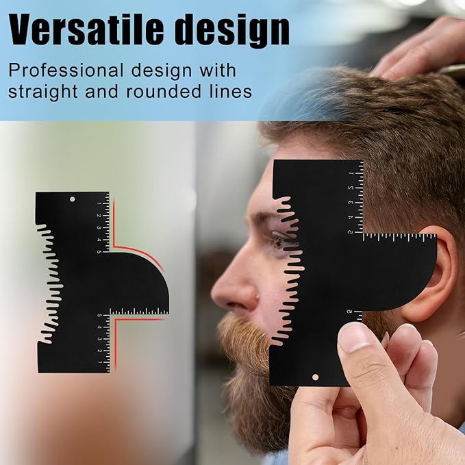 Barber Enhancement Cards with Measurement Indicators, Reusable Hairline & Beard Shaping Tool Color Spray Edge Alignment Tool for Men's Beard & Hair Styling (Black)