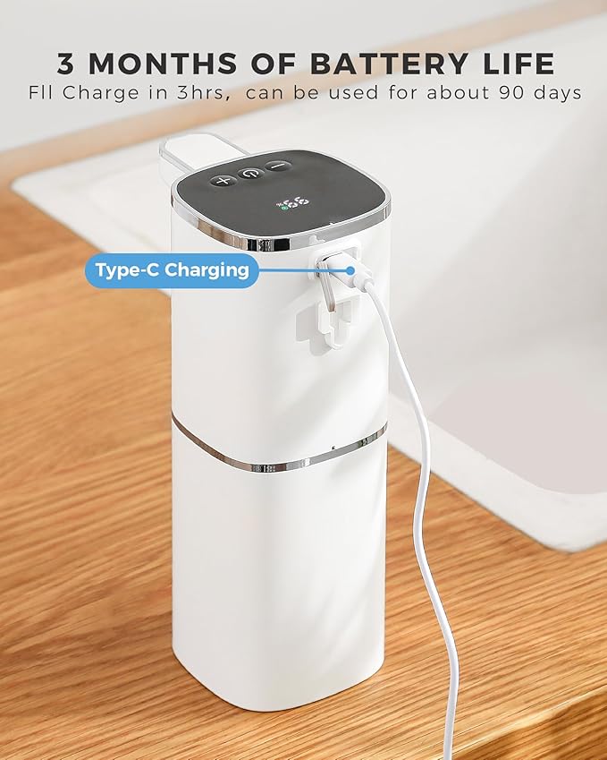 2 Pack Automatic Foaming Soap Dispenser, 400ml//13.53oz, USB Rechargeable, 9- Adjustable Foam Levels, IPX5 Waterproof, Touchless & Wall/Tabletop Use for Kitchen Bathroom, White