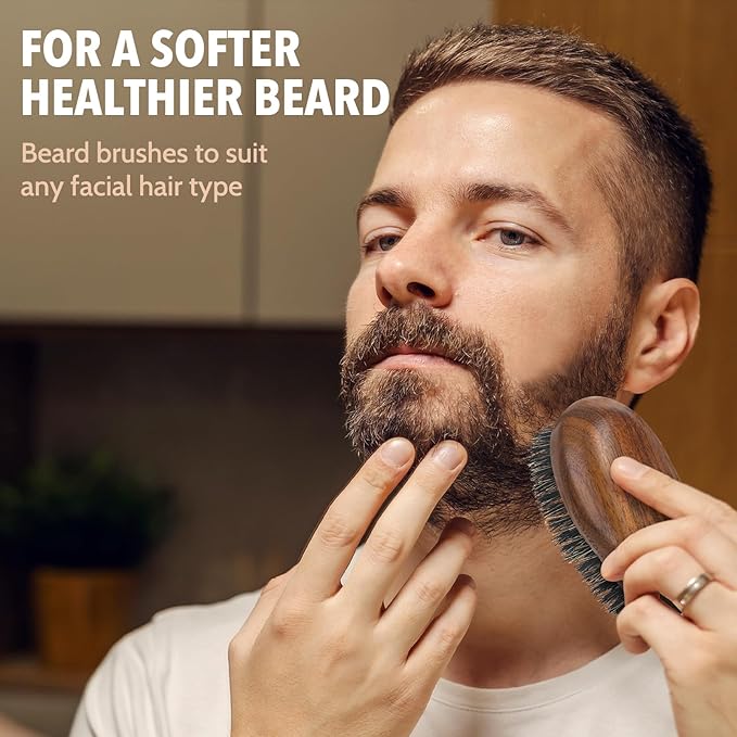 BRUSHZOO Beard Brush, Black Walnut Boar Bristles Brush for men Soften Beard, Reduce Beard-Itch, Control Oil, Perfect Beard Styling Tool