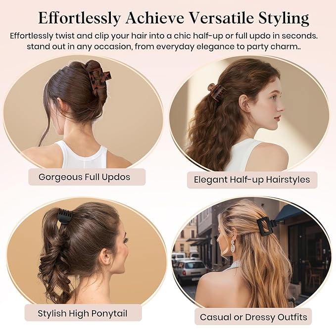 8 Pcs Medium Hair Clips for Women Girls - 2 Styles Rectangle and Double Row Teeth Small Claw Clips for Thin Thick Hair, Matte Non-slip Strong Hold Jaw Clips Hair Accessories, Tortoise & Black