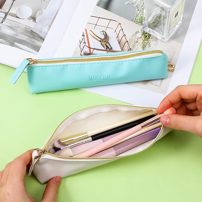 2pcs Small Leather Pouch Mini Cosmetic Bag for Purse Small Make Up Bag with Zipper Portable Small Cosmetic Organizer for Women and Girls(blue white)