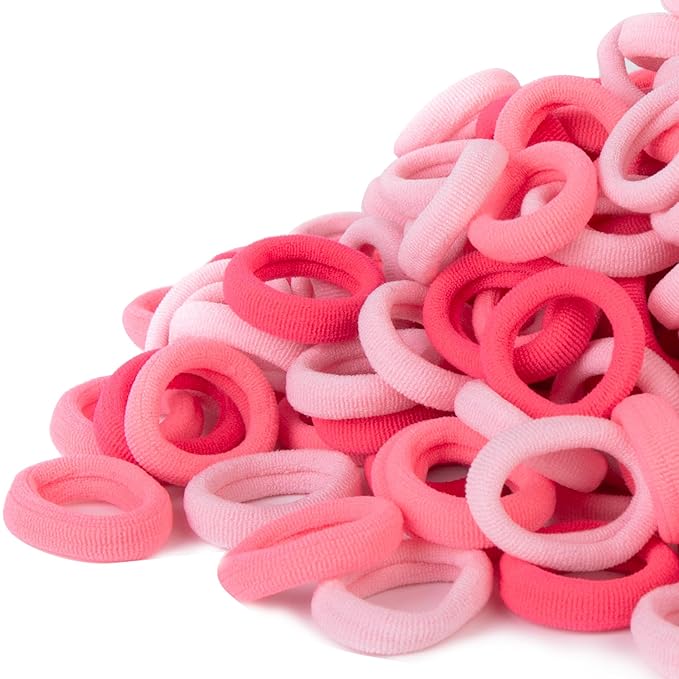 Pink Kids Hair Ties for Girls, Seamless Toddler Baby Hair Ties Bands No Damage, Cotton Girls Ponytail Holders for Baby, 0.97 Inch in Diameter by Qarwayoc
