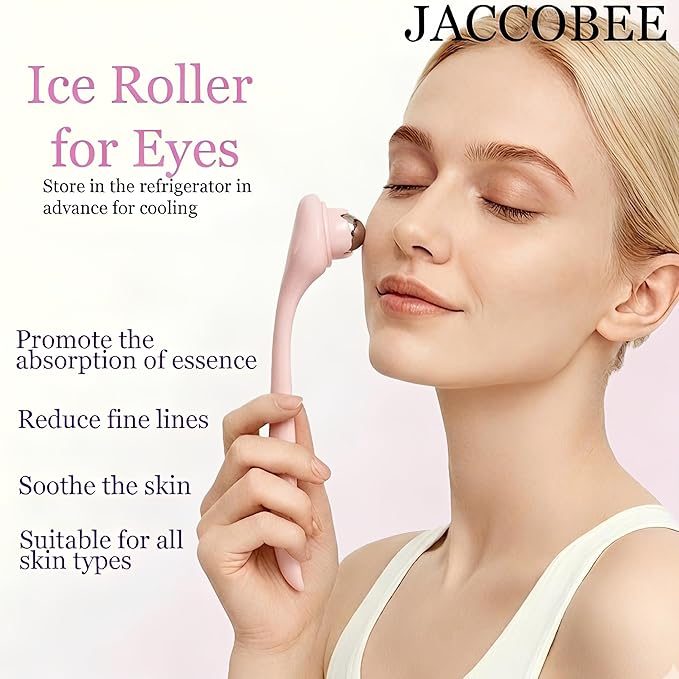 Ice Roller for Face&Eyes with Gua Sha Facial Tool, 3-Pcs Stainless Steel Facial Massage Tool Sets for Face Jawline Shaper, Double Chin Reducer, Puffiness Reducing, Lymphatic Drainage