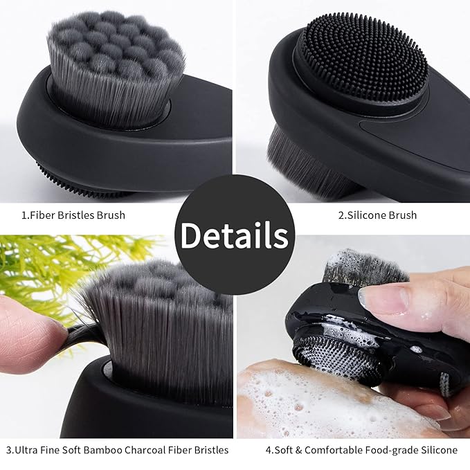 Silicone Face Scrubber Double Side, Handheld Facial Cleansing Brush 2 in 1 Face Cleanser Brush for Deep Cleansing and Exfoliating, Blackhead Makeup Removal 2 Pcs (Black, Purple)