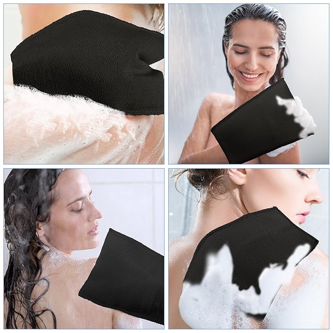 Tatuo 12 Pieces Korean Exfoliating Mitt Glove Italy Towel Body Skin Scrubber Exfoliating Scrubber for Remove Dead Skin Washcloth Korean(Large,Black)