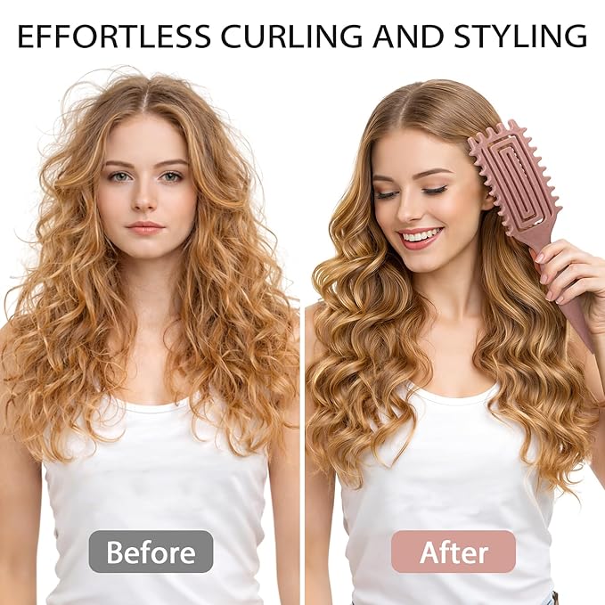 Curl Defining Brush, Curly Hair Brush with Vented Design for Detangling and Shaping, Wet & Dry Use, Reduces Pulling for Women and Men (Pink Brown)