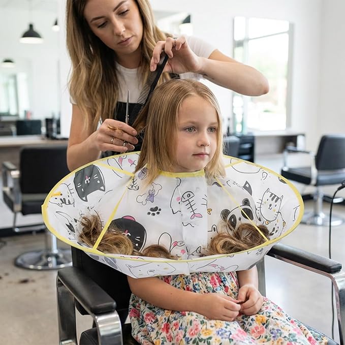 Kids Haircut Cape Umbrella, Hair Cutting Cape for Kids, Waterproof Foldable Umbrella Hair Catch Haircut Capes for Kid Adults Home Salon Barber Supplies(Light Yellow Puppy)