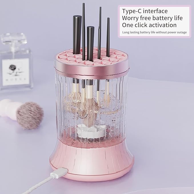 Makeup Brush Cleaner Machine, 2 in 1 Electric Makeup Brush Cleanser, Automatic Spinning Make Up Brush Cleaner Tools for Makeup Brush and Sponges for Women(Rechargeable）