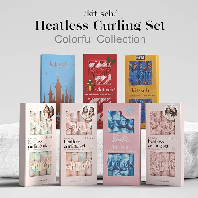 Kitsch Satin Heatless Curlers Set – Heatless Curls Overnight with Hair Curler & 2 Satin Scrunchies – Comfortable Hair Curlers to Sleep In for Frizz-Free, No Heat Damage Styling - Aura