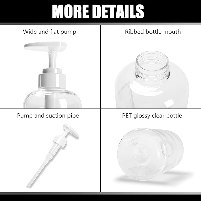 3pcs Refillable Shower Dispensers - Clear Shampoo & Soap Bottles with Pumps, 16.9oz