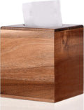 Tissue Box Cover Square, Acacia Wood Tissue Box Holder with Slide-Out Bottom, Wooden Tissue Box Cover Cube for Bathroom, Bedroom, Dinner Table, Office,Kitchen