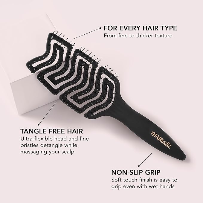 The Hair Edit Detangle & Massage Brush Wet & Dry Brush With Ergonomic Paddle, Non Slip Grip Scalp Massager with Soft Flexible Bristles, Anti-Breakage Hairbrush for Thick, Curly, Straight, Fine Hair