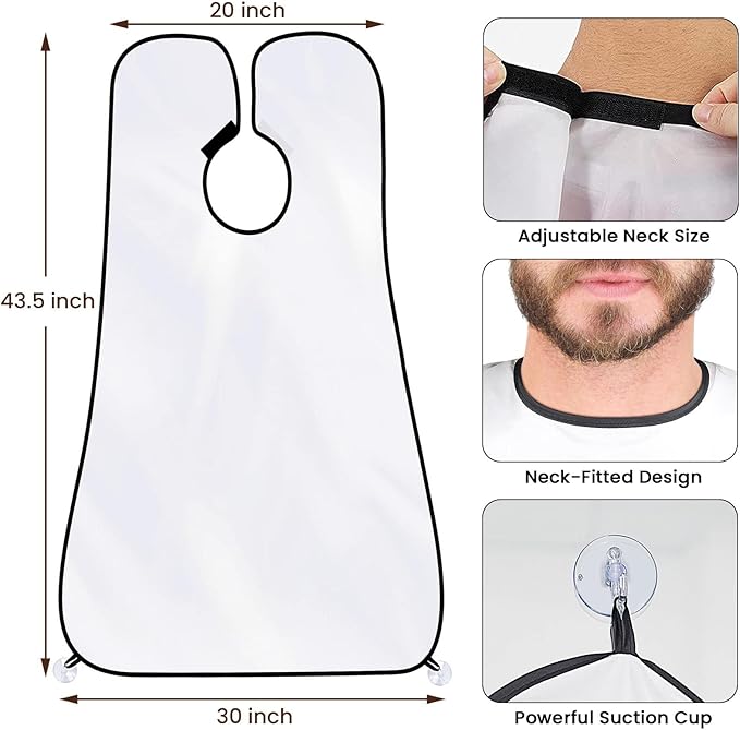 Father's Day Gifts from Daughter Son Wife, Beard Bib Hair Catcher for Sink, Beard Cape Trimming Catcher, Gifts for Men Dad Husband, Waterproof Non-Stick Beard Trimmer with 4 Suction Cups(White)