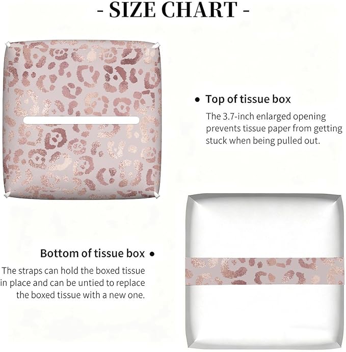 Pink Leopard Tissue Box Cover Leather Tissue Box Holder Square Facial Paper Organizer Dispenser for Bathroom Kitchen Bedroom Vanity Countertop Night Stands