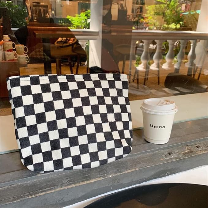SxoSyo Cosmetic Bags for Women Makeup Bag Large Capacity Purse Travel Toiletry Zipper Storage Pouch Make Up Brushes Organizer for Gifts (Black, Chessboard)