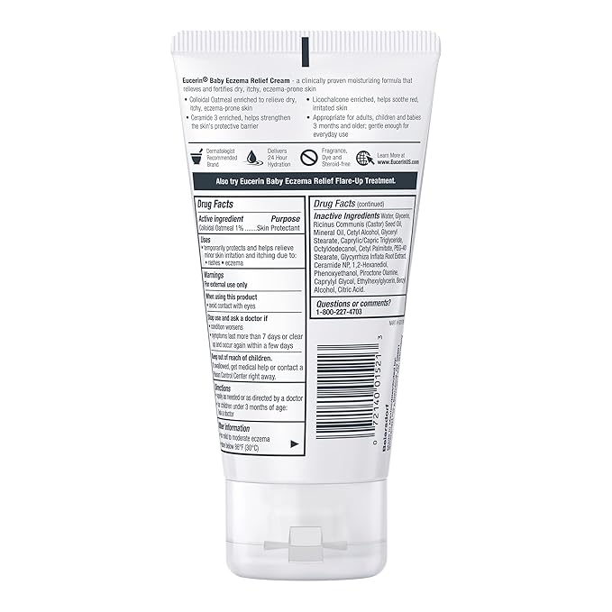 Eucerin Baby Eczema Relief Body Cream, Steroid & Fragrance Free for 3+ Months of Age, 5 oz. Tube