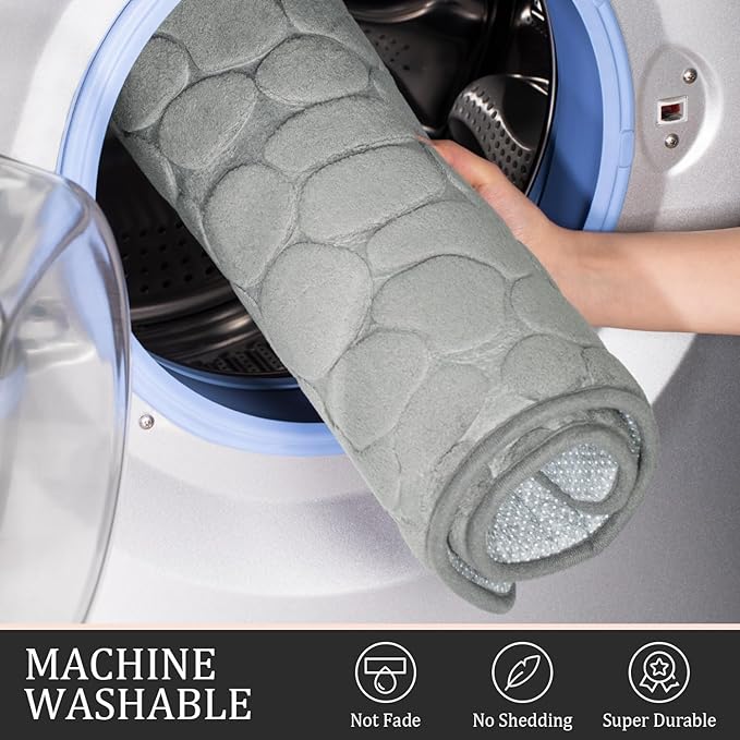 YIHOUSE Bathroom Rugs Mat Set 2 Piece Light Grey, Memory Foam Bath Mats Sets, Non Slip Water Absorbent Washable Bath Rugs for Sink, Toilet and Floor