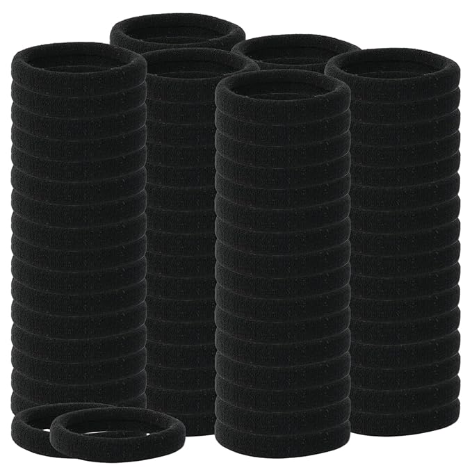 No Damage Hair Ties, 120 PCS Soft Seamless Cotton & Nylon Elastic Ponytail Holders, Hair Bands for Thick Hair, Hair Accessories for Girls & Women (Black)