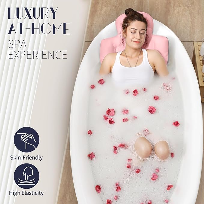 Full Body Bath Pillow for Bathtub, Thick Bathtub Cushion with Laundry Bag, Luxury Tub Pillow for Bath for Headrest Neck and Back Support Pink 51" x 16"