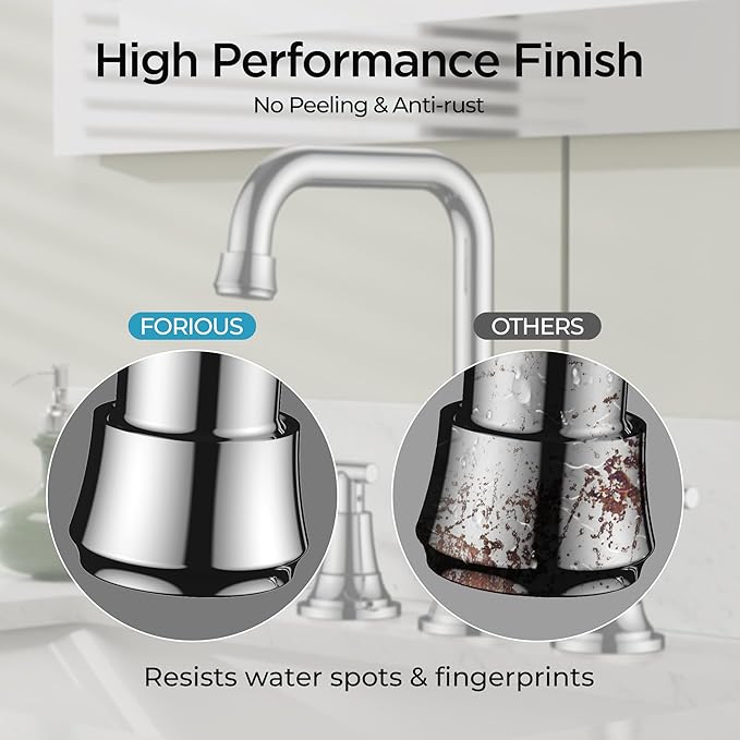 FORIOUS Widespread Bathroom Faucets Polished Chrome, 3 Hole Faucet for Bathroom Sink with Pop Up Drain for 8 Inch Vanity RV Camper Lavatory Sink