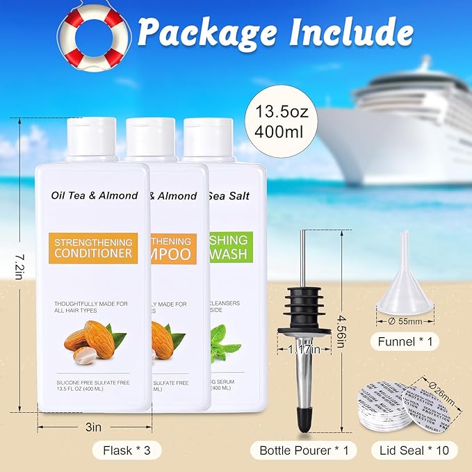 [3 pcs] 13.5oz Fake Empty Shampoo Bottles for Travel, Beach, Swimming Pool