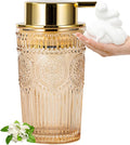 Gold Glass Foaming Soap Dispenser - Hand Soap Foam Dispenser for Bathroom, 10 OZ Refillable Dish Liquid Foam Hand Wash Dispenser for Kitchen