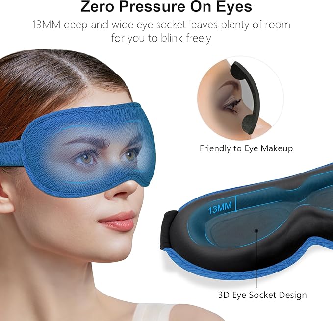 Gritin 100%Blackout Sleep Eye Mask for Women Men,Zero Eye Pressure Sleeping Mask-Ergonomic Design 3D Cutout Eye Movement and Eyelash Friendly Night Blindfold,Soft&Comfortable for Sleeping-Pacific Blue