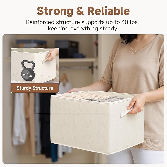 StorageWorks Closet Organizers and Storage Bins, Shelf Baskets for Clothes Storage, Fabric Storage Bins for Organization, Beige(NaturWeave Fabric), 3-Pack, Extra Large