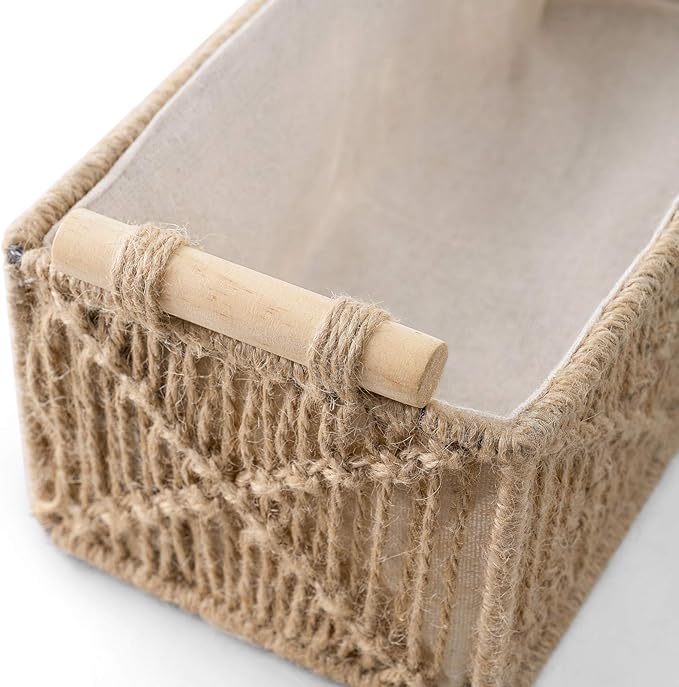 Mkono Macrame Storage Baskets Boho Decor Box Handmade Woven Decorative Countertop Toilet Tank Shelf Cabinet Organizer for Bedroom Livingroom Home, Set of 2, Brown