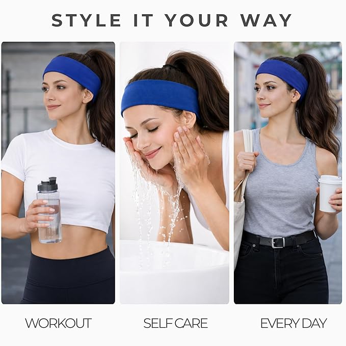 Styla Hair Headbands for Women Stretch Fashion Head Bands 10 Pack Non-Slip Head Wraps Great for Spa, Sports, Yoga, Pilates, Running, Gym Headband, Workouts (Dark)