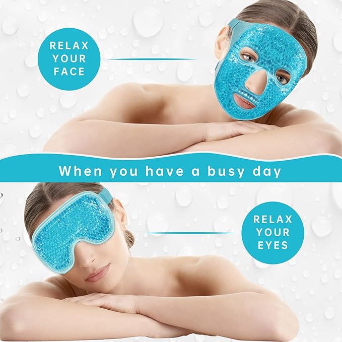 ZNÖCUETÖD Cooling Ice Face Eye Mask for Reducing Puffiness, Bags Under Eyes,Sinus,Redness,Pain Relief,Dark Circles, Migraine,Hot/Cold Pack with Soft Plush Backing Gift for Women