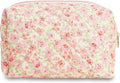Quilted Makeup Bag Floral Cotton Make up Bag Puffy Coquette Makeup pouch Aesthetic Cute Travel Toiletry Bag for Women Girls
