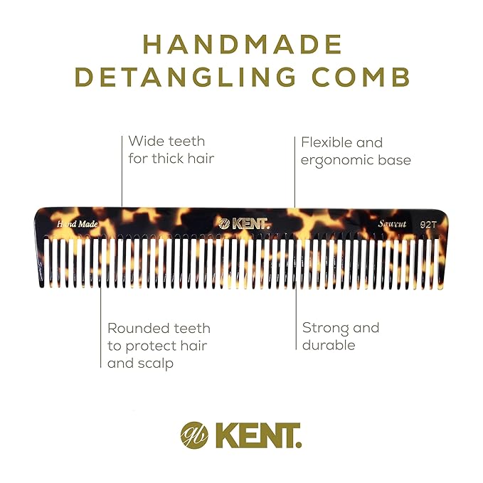 Kent 92T TY Wide Tooth Women’s Detangler Comb for Curly, Wavy, and Thick Hair – Ideal for Use on Wet Hair – Gentle, Shower Comb for – Anti-Static, Smooth - Styling Tool by Kent