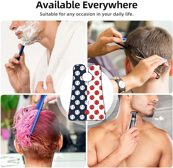 Adjustable Beard Bib, Non-Stick Hair Catcher Cape for Men's Shaving, Waterproof with 2 Suction Cups, Baseball American Flag Shave Bib