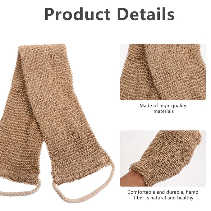 2Pcs Hemp Fiber Exfoliating Bath Gloves Double-Sided Scrubber with Back Strap for Deep Body Cleaning and Shower Spa