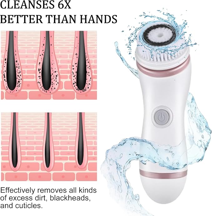 Facial Cleansing Brush, 4 in 1 Electric Face Scrubber with Travel Case and 4 Brush Heads, Waterproof Facial Cleansing Spin Brush for Gentle Exfoliation and Deep Cleaning (Pink)