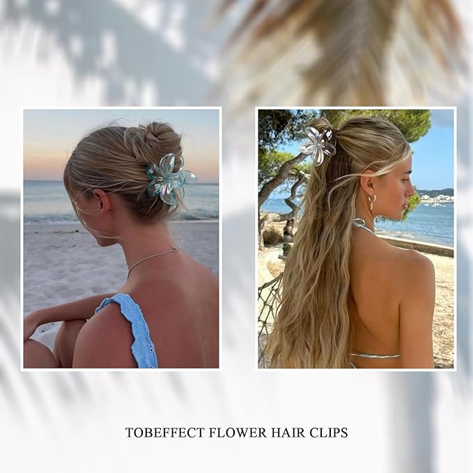 Flower Hair Clips for Women, 4 Pcs Clear Color Hawaiian Flower Hair Claw Clips, Sparkly Cute Large Hibiscus Hair Claw Decorative Accessories For Thick and Thin Hair