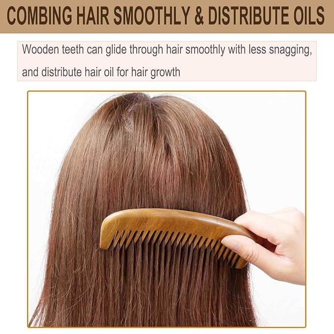 2 Pack Wooden Comb, Beard Comb for Men, Hair Combs for Women - Green Sandalwood