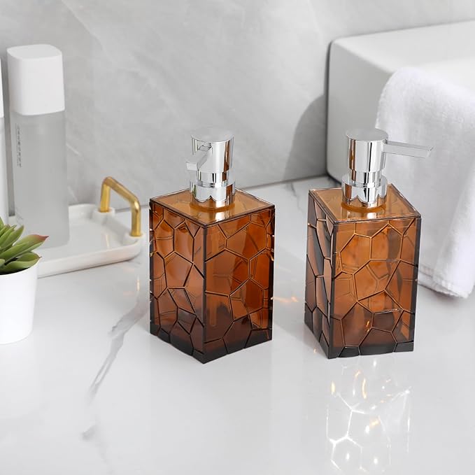 Hand Soap Dispenser, Clear Acrylic Plastic Liquid Pump Bottles Refillable Lotion Dispenser for Bathroom Decor Kitchen College Dorm, Amber