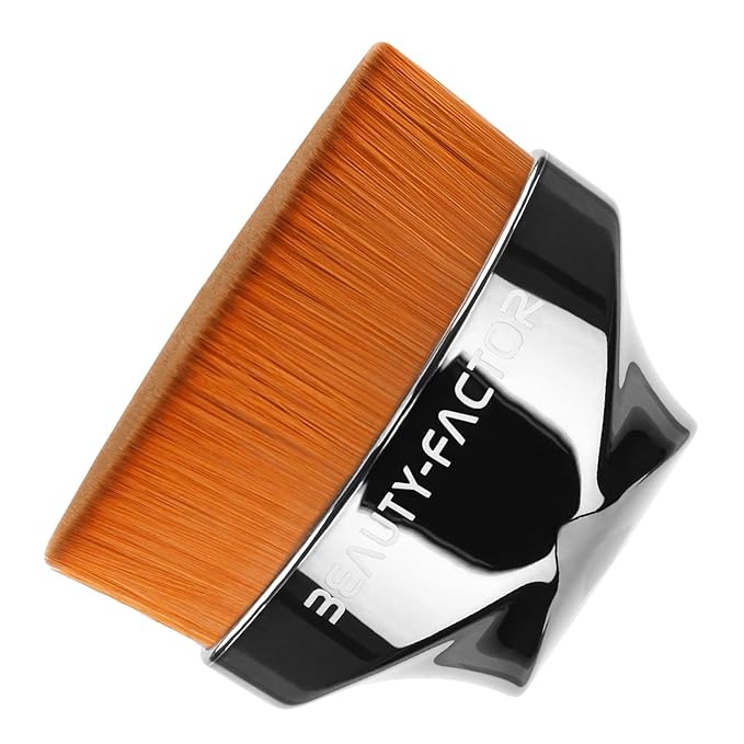 Flat Top Foundation Makeup Brush - Hexagon Kabuki Powder Make Up Brushes Soft and Dense Bristles with Protective Case for Liquid, Blending, Body, Self-tanner, Cream, Buffing (Dark Silver)