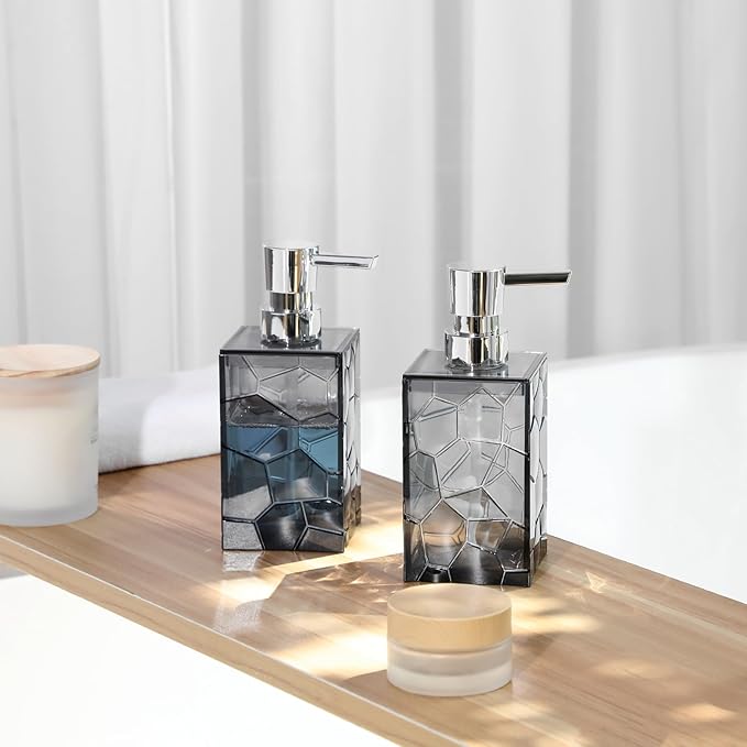 Hand Soap Dispenser, Clear Acrylic Plastic Liquid Pump Bottles Refillable Lotion Dispenser for Bathroom Decor Kitchen College Dorm, Grey 2 Pack