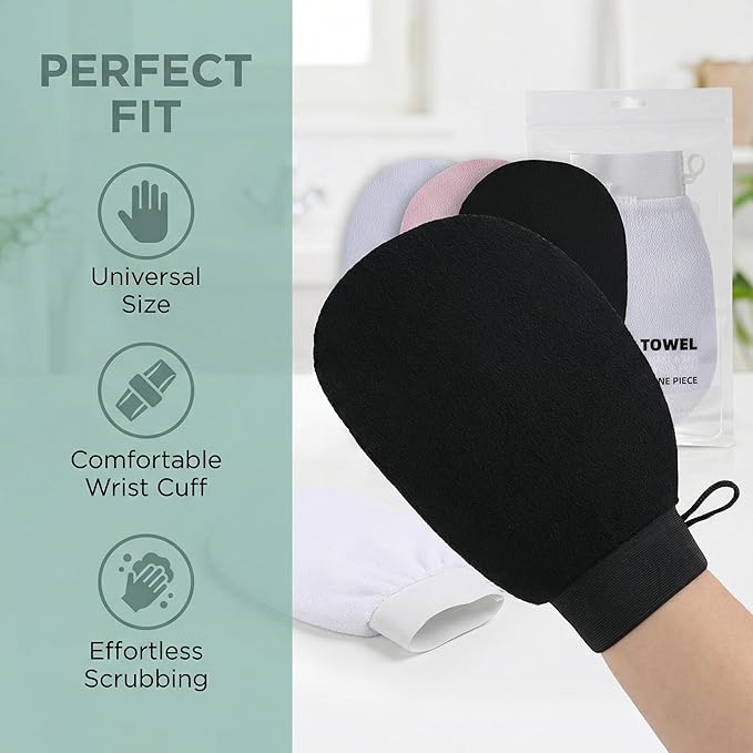 Exfoliating Gloves & Back Scrubber Strap Set - Dual-Sided Textured Mitts for Deep Body Exfoliation, Hard to Reach Back Cleaning, Spa-Quality Dead Skin Removal with Long Handle & Nylon Viscose Material