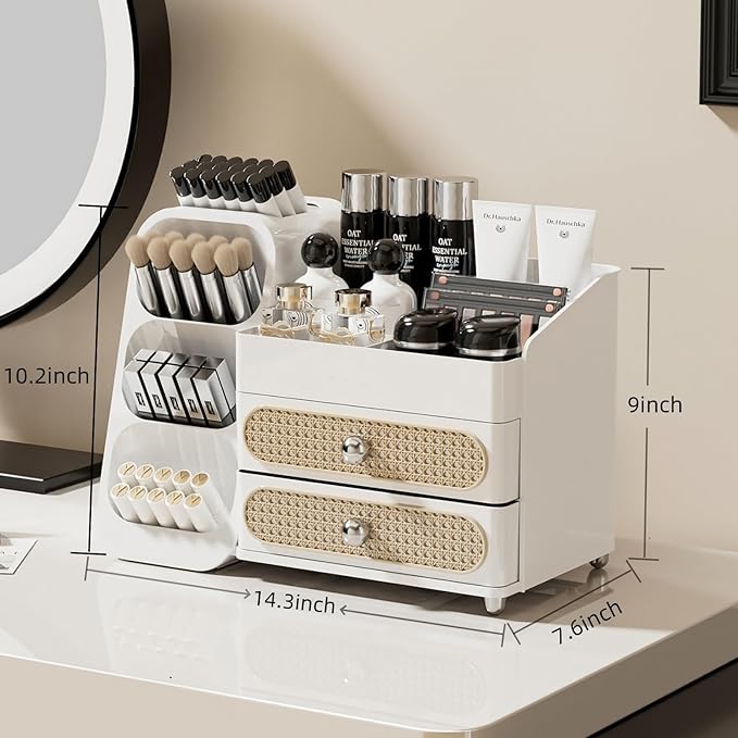 Makeup Organizer with Drawers for Vanity,Spacious Cosmetic Display Case,Perfect Storage Solution for Your Beauty Essential (All White)