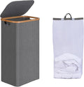 efluky Slim Laundry Basket with Lid, Narrow Laundry Hamper with Removable Bag, Skinny Dirty Clothes Basket with Bamboo Handles for Bathroom, Bedroom & Laundry Room, 75L Grey