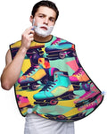 Retro Roller Skates Colorful Print Beard Bib Apron For Men, Beard Hair Catcher For Men Shaving Trimming,Beard Cape Cloth, Black