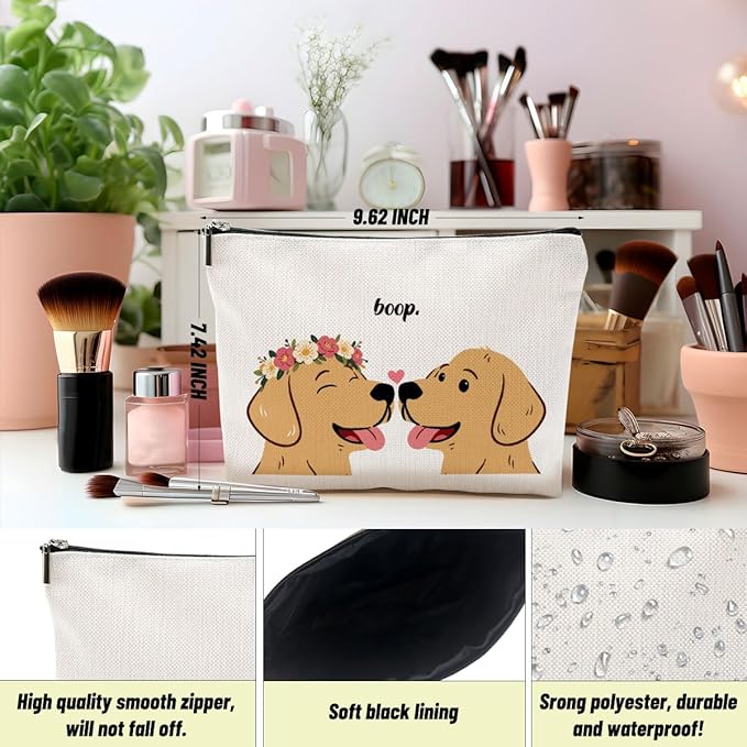 Cute Makeup Bag, Love Gifts for Her, Golden Retriever Gifts for Women Girlfriend Wife, Valentines Gift, Golden Retriever Canvas Cosmetic Small Makeup Bag Zipper Pouch Travel Toiletry Bags